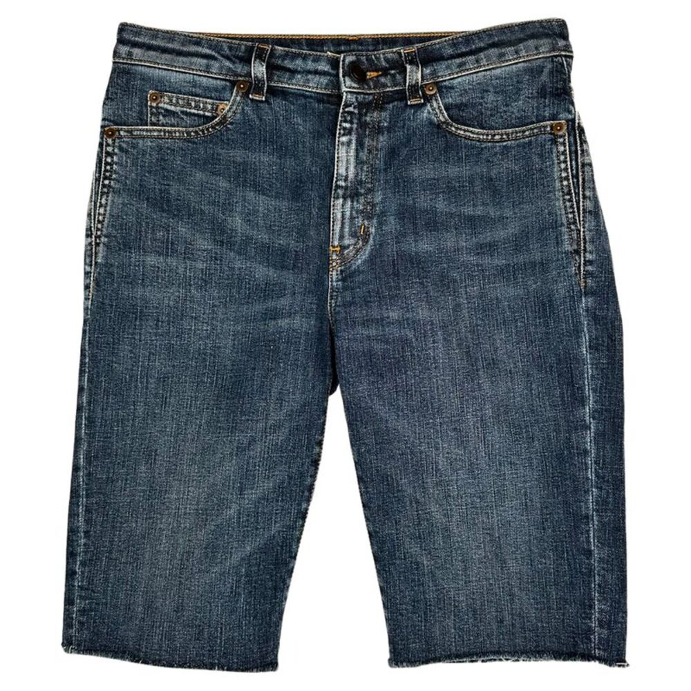 Saint Laurent Cropped Hem Shorts in Blue Cotton